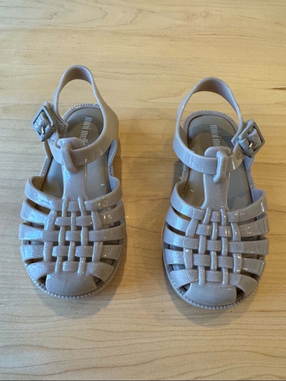 Mini Melissa Girls' Glitter Jelly Sandals in Taupe